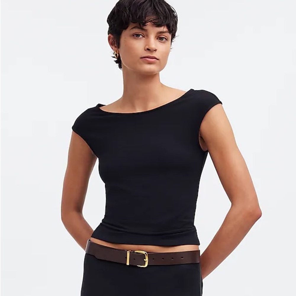Madewell Scoopneck Cap-Sleeve Tee In True Black Size M NWT